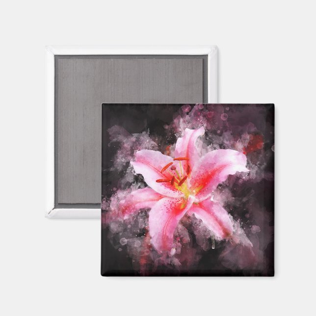 Stargazer Lily Blume Aquarell - bb 01 Magnet (Vorderseite/Rückseite)