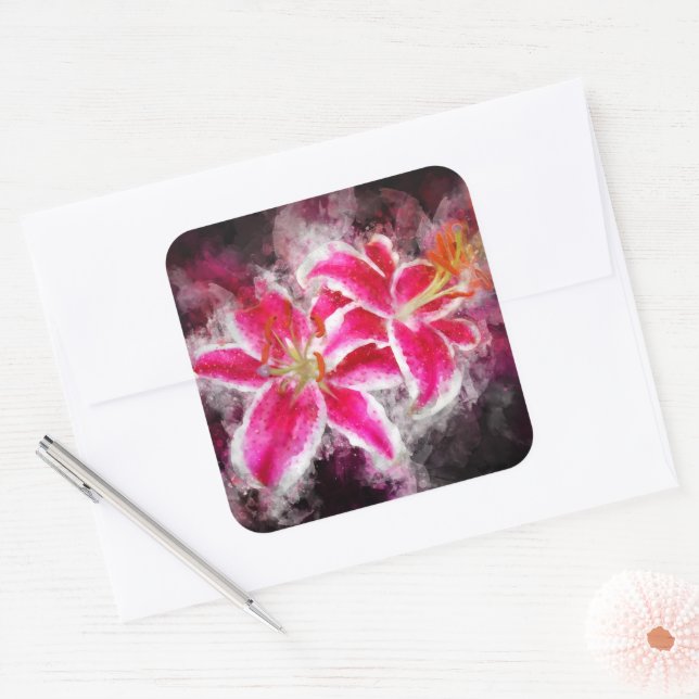 Stargazer Lily Blume Aquarell - bb 03 Quadratischer Aufkleber (Umschlag)