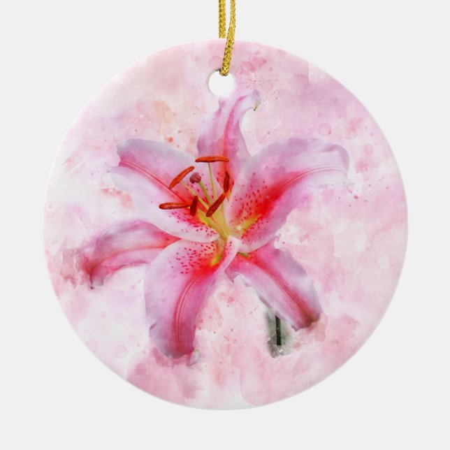 Stargazer Lily Blume Aquarell - wb 01 Keramik Ornament (Vorne)