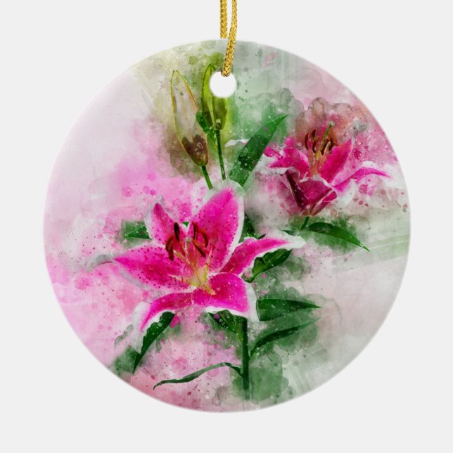 Stargazer Lily Blume Aquarell - wb 02 Keramik Ornament (Vorne)