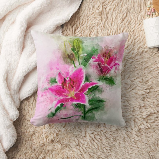 Stargazer Lily Blume Aquarell - wb 02 Kissen (Decke)