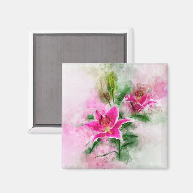 Stargazer Lily Blume Aquarell - wb 02 Magnet (Vorderseite/Rückseite)