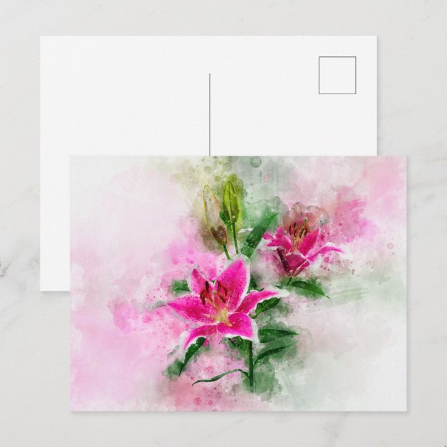 Stargazer Lily Blume Aquarell - wb 02 Postkarte (Vorne/Hinten)