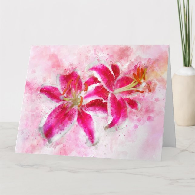 Stargazer Lily Blume Aquarell - wb 03 Dankeskarte (Vorderseite)