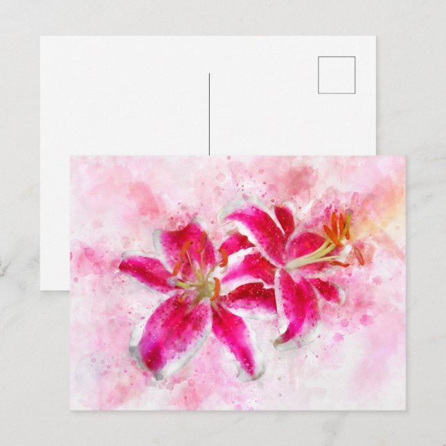 Stargazer Lily Blume Aquarell - wb 03 Postkarte (Vorne/Hinten)