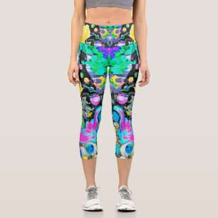 Stargazer Lily, Rose und Rosa Hibiskus Collage Capri Leggings