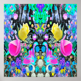 Stargazer Lily, Rose und Rosa Hibiskus Collage Poster