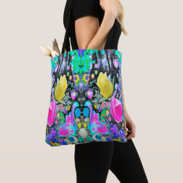 Stargazer Lily, Rose und Rosa Hibiskus Collage Tasche
