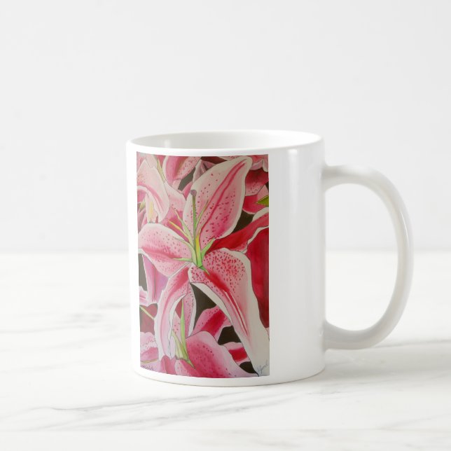 Stargazer Pink Lily Aquarell Blume Kaffeetasse (Rechts)