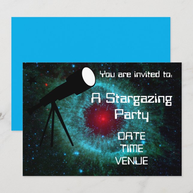 Stargazing Astronomieteleskop Party Einladung (Vorne/Hinten)
