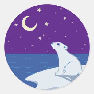 Stargazing Polar Bear Cub Art Runder Aufkleber