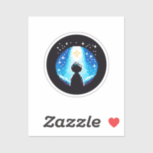 Stargazing Silhouette - Dreamy Pixel Art Night Sky Aufkleber