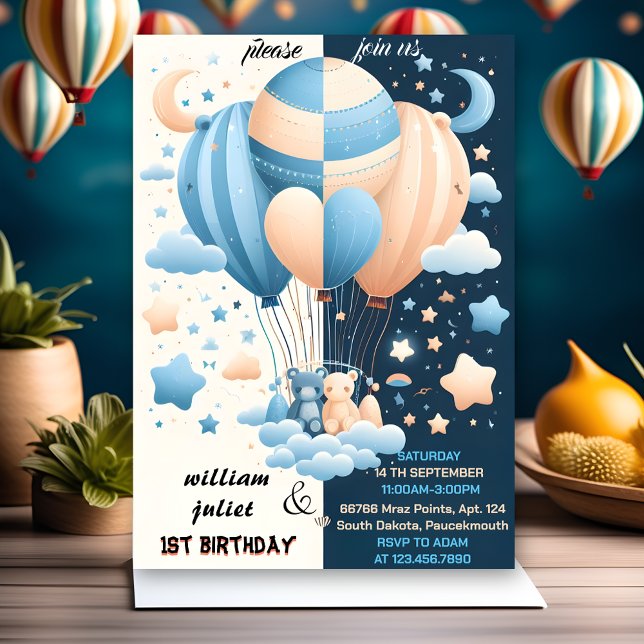 Stargelenk Heißluftballon Twins 1. Geburtstag Einladung (Von Creator hochgeladen)