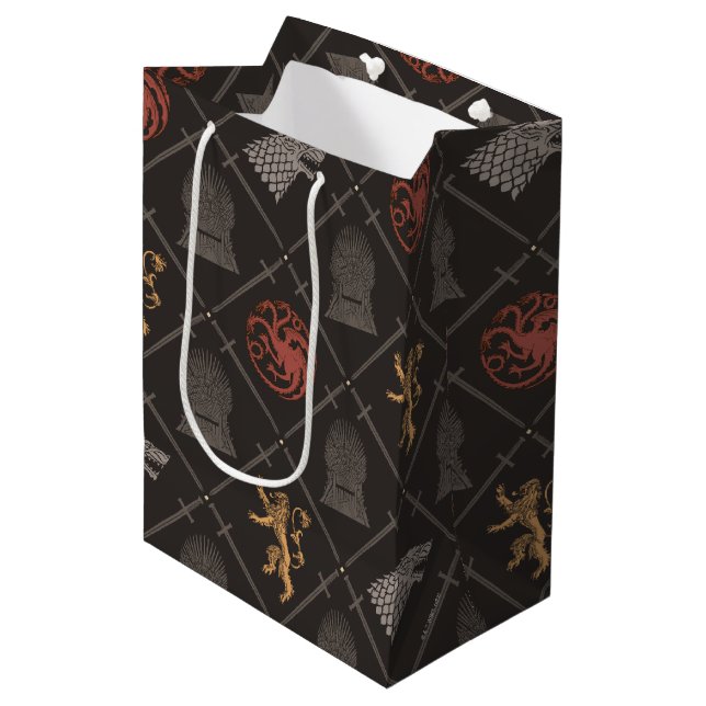 Stark, Lannister, Targaryen, Iron Throne Muster Mittlere Geschenktüte (Vorderseite Schrägansicht)