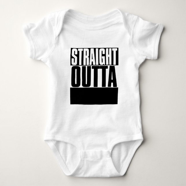 STARK OUTTA "YOUR TEXT" CUSTOM BABY BODYSUIT STRAMPLER (Vorderseite)