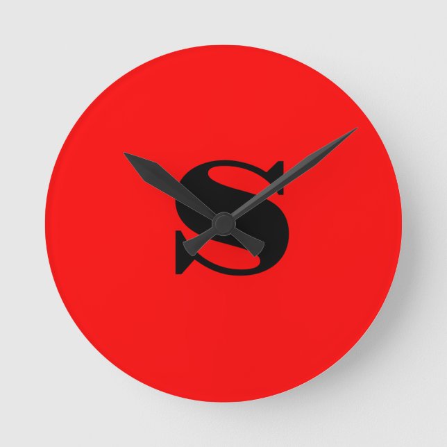 Stark rotes Monogramm Beruflich Runde Wanduhr (Vorderseite)