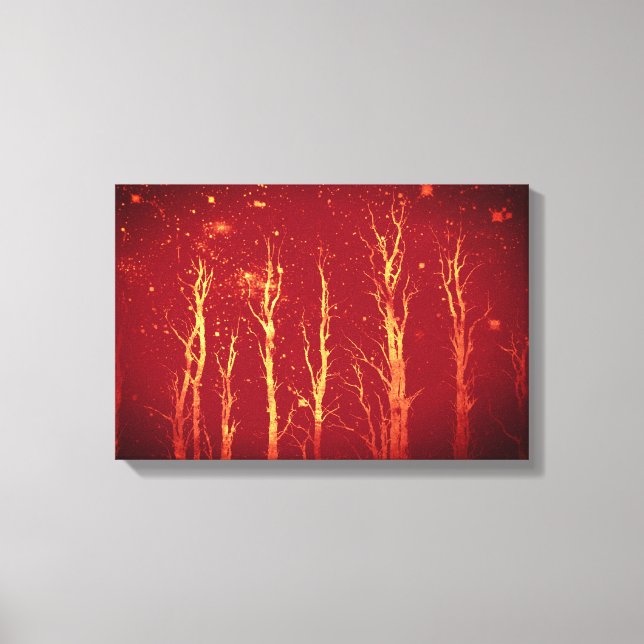 Stark Trees Starry Sky Red Nature Leinwanddruck (Vorderseite)