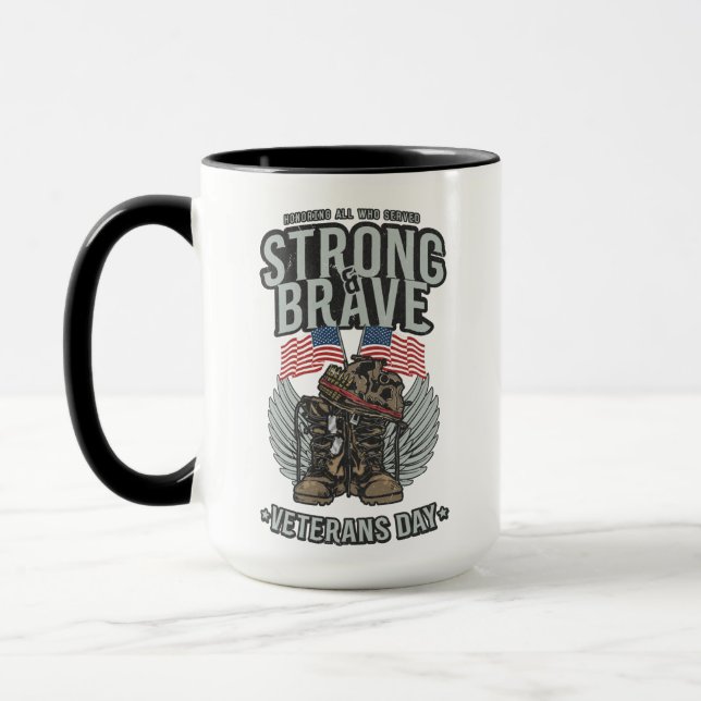 Stark und tapfer Veteranen Day USA Flag Tasse (Links)