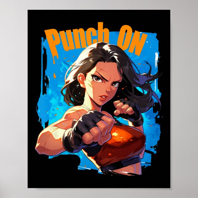 Stark zuschlagende Kickboxerin Poster (Vorne)