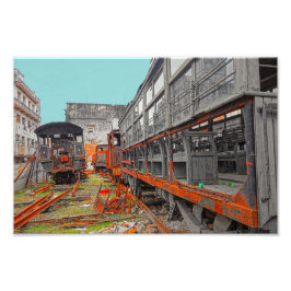 Starke alte Lokomotiven und Zugwagen Fotodruck