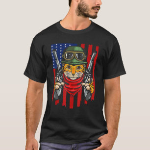Stärke Ausdauer Katze Gamer Amerikanischer Flaggen T-Shirt