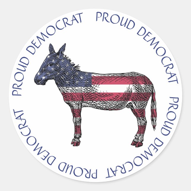 STARKE DEMOKRAT-DONKEY-FLAGGKERN IN AMERIKA RUNDER AUFKLEBER (Vorderseite)