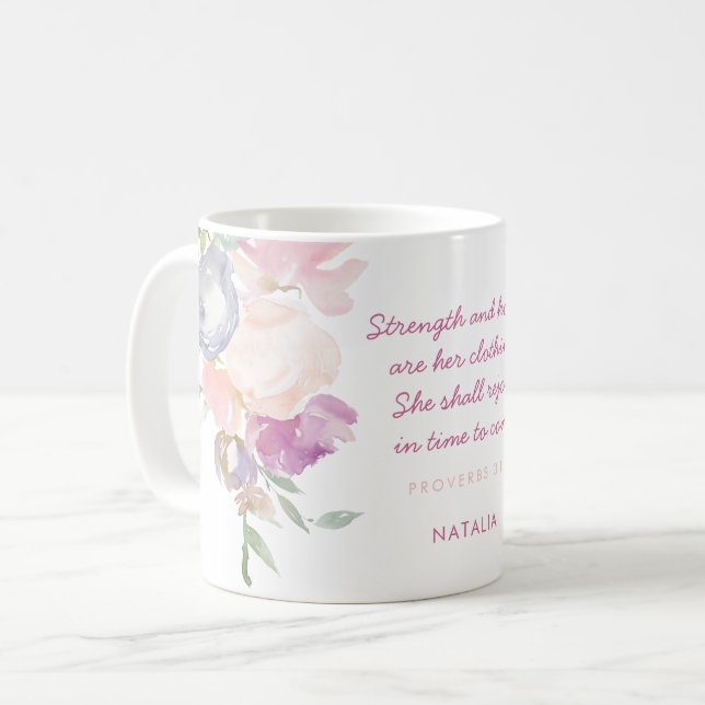 Stärke & Ehrensprichwörter 31 Pastel Floral Kaffeetasse (Vorderseite Links)