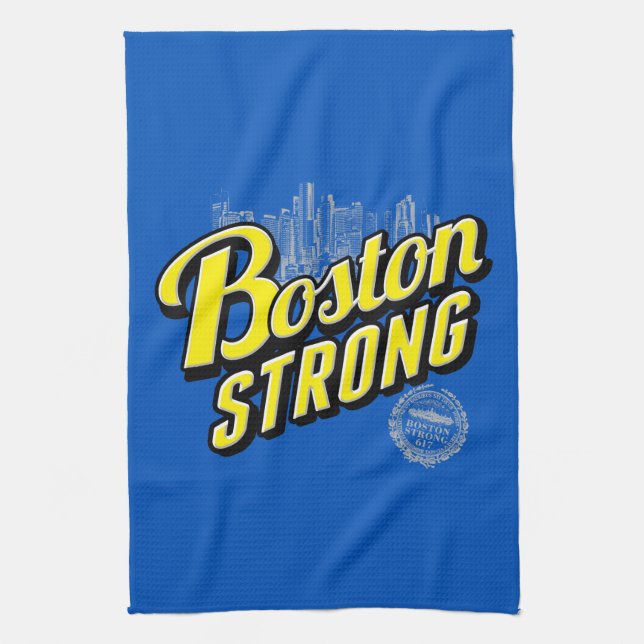 Starke Erinnerungen an die Stadt Boston an Blue Geschirrtuch (Vertikal)