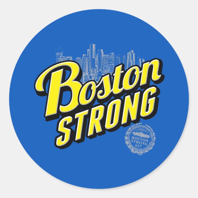 Starke Erinnerungen an die Stadt Boston an Blue Runder Aufkleber (Vorderseite)