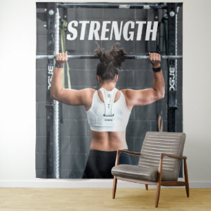 Stärke Fitness Frauen Muskel Workout Motivierend Wandteppich