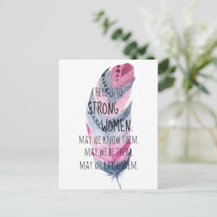 Starke Frauen Aquarell Rosa Grau Boho Feder Postkarte