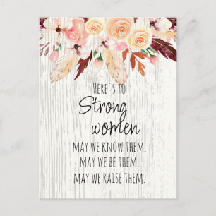 Starke Frauen Boho rosa Blumenfüße Holzeffekt Postkarte