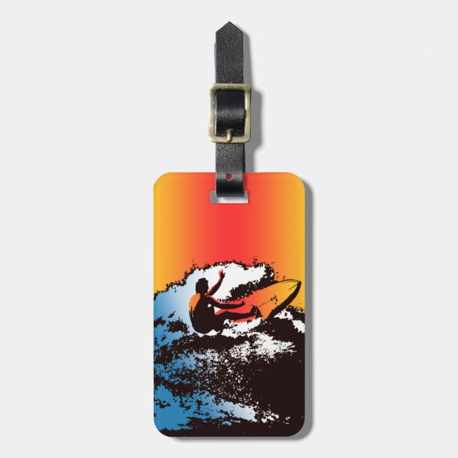 Starke hawaiische Surfersechziger jahre Retro Gepäckanhänger (Vorderseite vertikal)