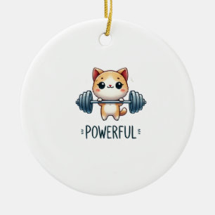 Starke Katze hebt Gewichte, niedliche Gym-Kitty-Ku Keramik Ornament