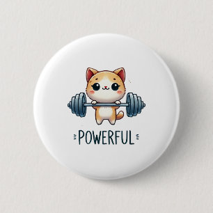 Starke Katze hebt Gewichte, süße Gym-Kitty-Kunst Button