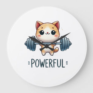 Starke Katze hebt Gewichte, süße Gym-Kitty-Kunst Große Wanduhr