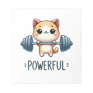 Starke Katze hebt Gewichte, süße Gym-Kitty-Kunst Notizblock
