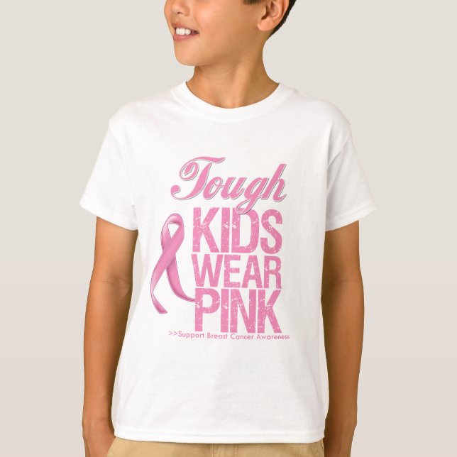 Starke Kinder tragen rosa coolen Brustkrebs T-Shirt (Vorderseite)