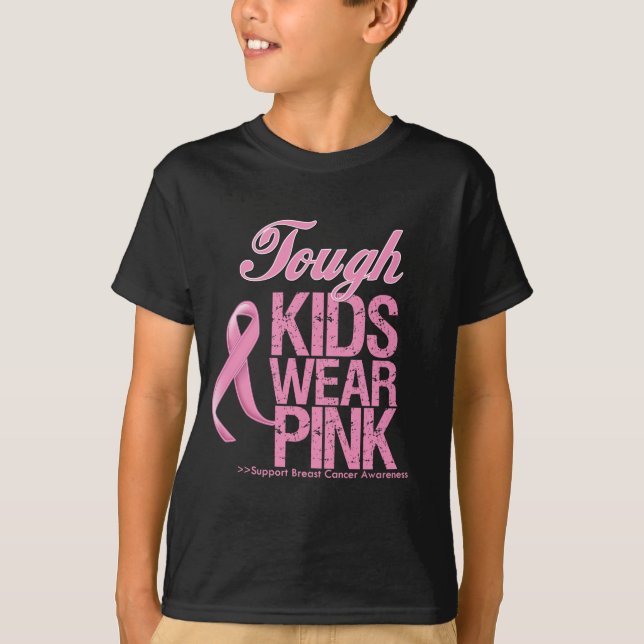 Starke Kinder tragen rosa coolen Brustkrebs T-Shirt (Vorderseite)