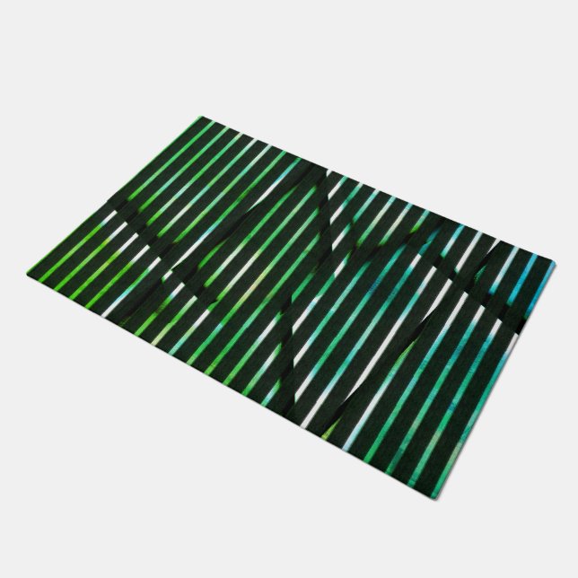 Starke Streifen über grünes abstraktes Design Fußmatte (Schrägansicht)