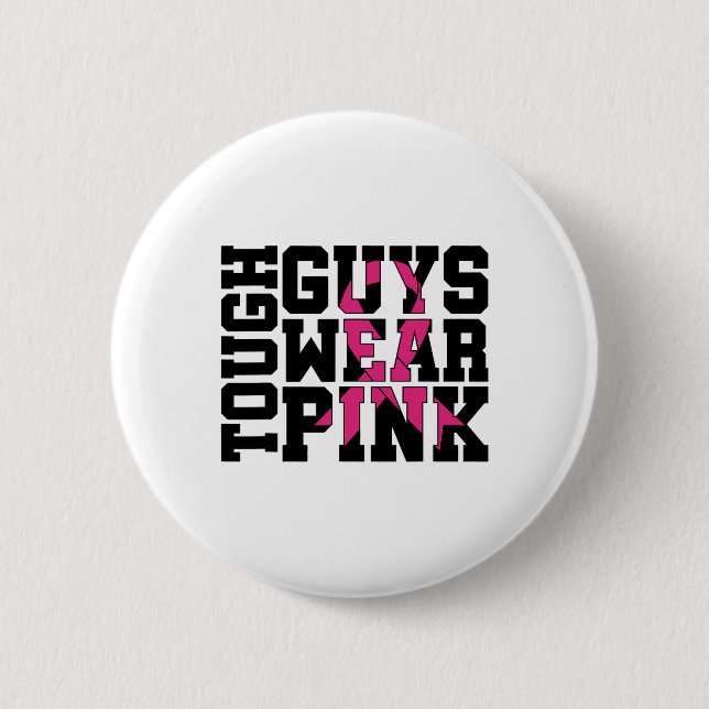 Starke Typ tragen rosa Brustkrebs-Bewusstsein Button (Vorderseite)