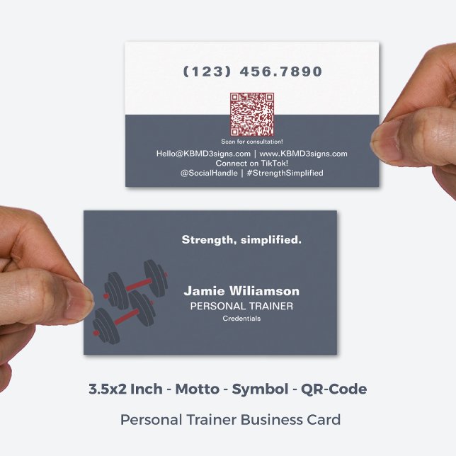 Stärke Vereinfachter QR Gray Red Personal Trainer Visitenkarte (3.5x2 Inch, Strength Simplified QR Grey Red Personal Trainer Business Card)