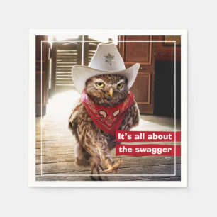 Starke Western-Sheriff-Eule mit Haltung u. Serviette