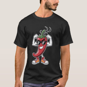 Starker Chili-Pfeffer, der Muskeln mit cooler Sonn T-Shirt