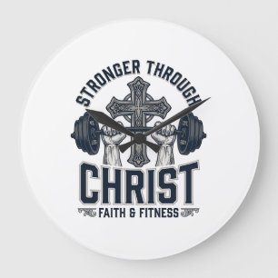 Stärker durch Christus Christliches Fitnessstudio Große Wanduhr