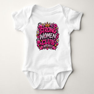 Starker Frauenclub Pink Fitness-Typografie-Design Baby Strampler