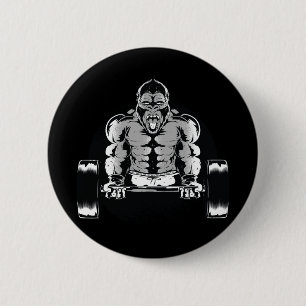 Starker Gorilla pumpt Muskeln Button