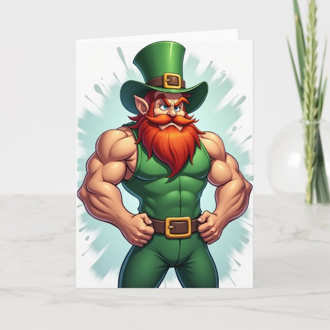 Starker Leprechaun Awesome Karte (Vorderseite)