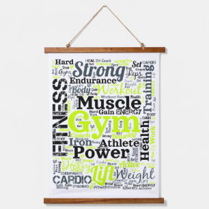 Starkes Gym-Workout-Wortwolke Wandteppich Mit Holzrahmen