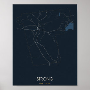 Starkes Maine Street Map Poster (Nacht) – Gegr. 18